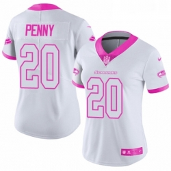 Womens Nike Seattle Seahawks 20 Rashaad Penny Limited White Pink Rush Fashion NFL Jersey