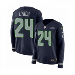 Womens Nike Seattle Seahawks 24 Marshawn Lynch Limited Navy Blue Therma Long Sleeve NFL Jersey