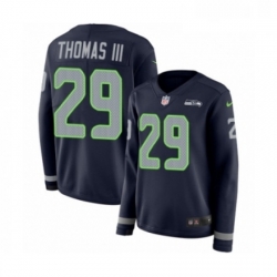 Womens Nike Seattle Seahawks 29 Earl Thomas III Limited Navy Blue Therma Long Sleeve NFL Jersey