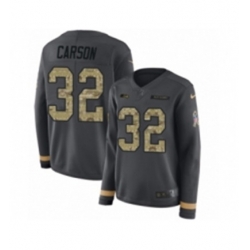 Womens Nike Seattle Seahawks 32 Chris Carson Limited Black Salute to Service Therma Long Sleeve NFL Jersey