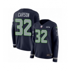 Womens Nike Seattle Seahawks 32 Chris Carson Limited Navy Blue Therma Long Sleeve NFL Jersey