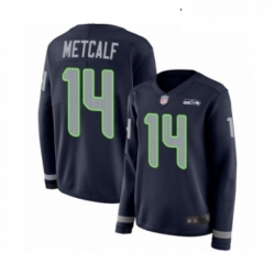 Womens Seattle Seahawks 14 DK Metcalf Limited Navy Blue Therma Long Sleeve Football Jersey