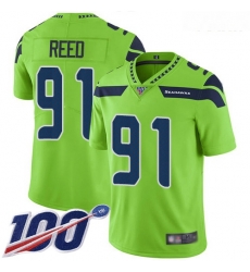 Seahawks #91 Jarran Reed Green Youth Stitched Football Limited Rush 100th Season Jersey