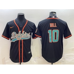 Men Miami Dolphins 10 Tyreek Hill Black With Patch Cool Base Stitched Baseball Jersey