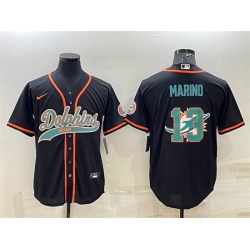 Men Miami Dolphins 13 Dan Marino Black Team Big Logo With Patch Cool Base Stitched Baseball Jersey