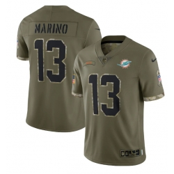 Men Miami Dolphins 13 Dan Marino Olive 2022 Salute To Service Limited Stitched Jersey