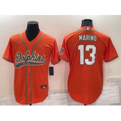 Men Miami Dolphins 13 Dan Marino Orange Cool Base Stitched Baseball Jersey