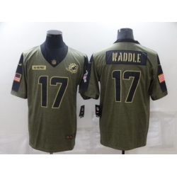 Men Miami Dolphins 17 Jaylen Waddle 2021 Olive Salute To Service Limited Stitched Jersey