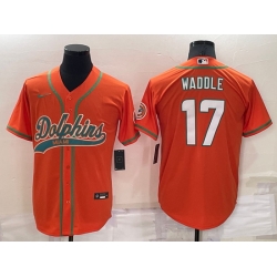 Men Miami Dolphins 17 Jaylen Waddle Orange Cool Base Stitched Baseball Jersey