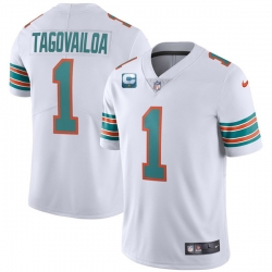 Men Miami Dolphins 2022 #1 Tua Tagovailoa White With 1-star C Patch Stitched Jersey