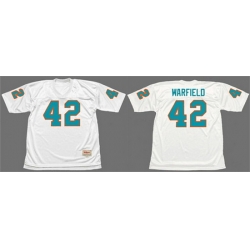 Men Miami Dolphins 42 Paul Warfield White 1972 Throwback Stitched Football Jersey
