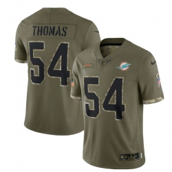 Men Miami Dolphins 54 Zach Thomas Olive 2022 Salute To Service Limited Stitched Jersey