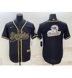 Men Miami Dolphins Black Gold Team Big Logo With Patch Cool Base Stitched Baseball Jersey