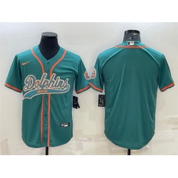 Men Miami Dolphins Blank Aqua With Patch Cool Base Stitched Baseball Jersey