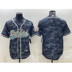 Men Miami Dolphins Blank Grey Camo With Patch Cool Base Stitched Baseball Jersey
