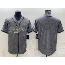 Men Miami Dolphins Blank Grey With Patch Cool Base Stitched Baseball Jersey