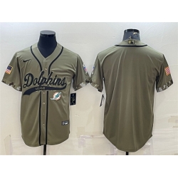 Men Miami Dolphins Blank Olive 2022 Salute To Service Cool Base Stitched Baseball Jersey