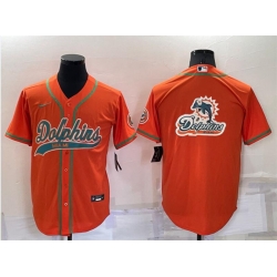 Men Miami Dolphins Orange Team Big Logo With Patch Cool Base Stitched Baseball Jersey