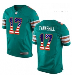 Mens Nike Miami Dolphins 17 Ryan Tannehill Elite Aqua Green Alternate USA Flag Fashion NFL Jersey