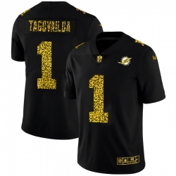 Miami Dolphins 1 Tua Tagovailoa Men Nike Leopard Print Fashion Vapor Limited NFL Jersey Black