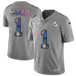 Miami Dolphins 1 Tua Tagovailoa Men Nike Multi Color 2020 NFL Crucial Catch NFL Jersey Greyheather