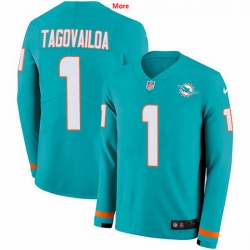 Nike Dolphins 1 Tua Tagovailoa Aqua Green Team Color Men Stitched NFL Limited Therma Long Sleeve Jersey