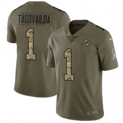 Nike Dolphins 1 Tua Tagovailoa Olive Camo Men Stitched NFL Limited 2017 Salute To Service Jersey