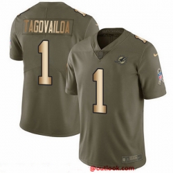 Nike Dolphins 1 Tua Tagovailoa Olive Gold Men Stitched NFL Limited 2017 Salute To Service Jersey