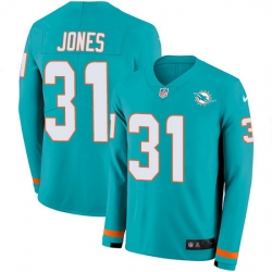 Nike Dolphins 31 Byron Jones Aqua Green Team Color Men Stitched NFL Limited Therma Long Sleeve Jersey