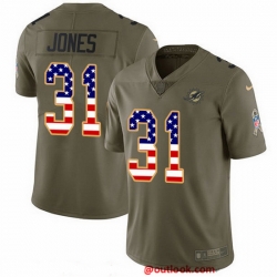 Nike Dolphins 31 Byron Jones Olive USA Flag Men Stitched NFL Limited 2017 Salute To Service Jersey