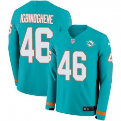 Nike Dolphins 46 Noah Igbinoghene Aqua Green Team Color Men Stitched NFL Limited Therma Long Sleeve Jersey