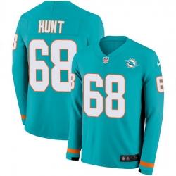 Nike Dolphins 68 Robert Hunt Aqua Green Team Color Men Stitched NFL Limited Therma Long Sleeve Jersey