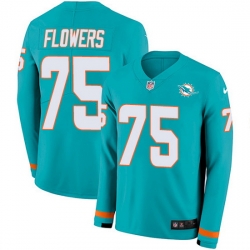 Nike Dolphins 75 Ereck Flowers Aqua Green Team Color Men Stitched NFL Limited Therma Long Sleeve Jersey