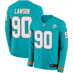 Nike Dolphins 90 Shaq Lawson Aqua Green Team Color Men Stitched NFL Limited Therma Long Sleeve Jersey