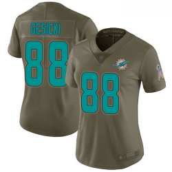 Dolphins #88 Mike Gesicki Olive Women Stitched Football Limited 2017 Salute to Service Jersey