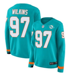 Dolphins 97 Christian Wilkins Aqua Green Team Color Women Stitched Football Limited Therma Long Sleeve Jersey