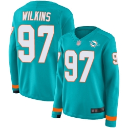 Dolphins 97 Christian Wilkins Aqua Green Team Color Women Stitched Football Limited Therma Long Sleeve Jersey