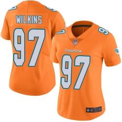 Dolphins 97 Christian Wilkins Orange Women Stitched Football Limited Rush Jersey