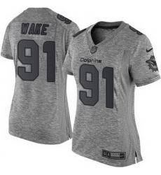 Nike Dolphins #91 Cameron Wake Gray Womens Stitched NFL Limited Gridiron Gray Jersey