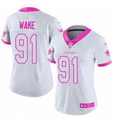 Nike Dolphins #91 Cameron Wake White Pink Womens Stitched NFL Limited Rush Fashion Jersey