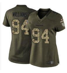 Nike Dolphins #94 Mario Williams Green Womens Stitched NFL Limited Salute to Service Jersey