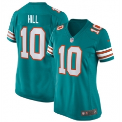 Women Miami Dolphins 10 Tyreek Hill Aqua Color Rush Stitched Jersey
