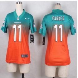 Women New Dolphins #11 DeVante Parker Aqua Green Orange Stitched NFL Elite jersey