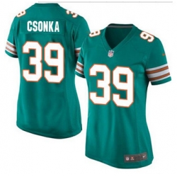 Women New Miami Dolphins #39 Larry Csonka Aqua Green Alternate Stitched NFL Elite Jersey
