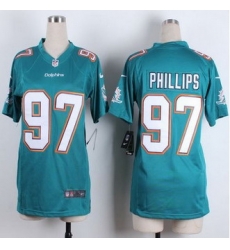 Women New Miami Dolphins #97 Jordan Phillips Aqua Green Team Color Stitched NFL Elite Jersey