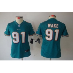 Women Nike Miami Dolphins 91# Cameron Wake Green Color[Women Limited Jerseys]