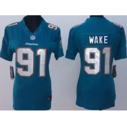 Women Nike Miami Dolphins 91 Cameron Wake Green Limited NFL Jerseys New Style