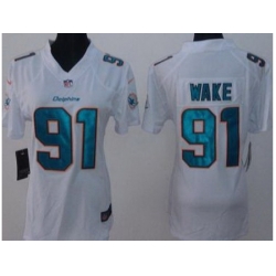 Women Nike Miami Dolphins 91 Cameron Wake White Limited NFL Jerseys New Style