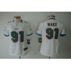 Women Nike Miami Dolphins 91 Wake White Color[Women Limited Jerseys]