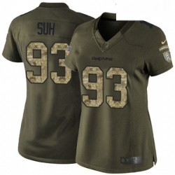 Womens Nike Miami Dolphins 93 Ndamukong Suh Elite Green Salute to Service NFL Jersey